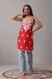 Kalindi Red Sleeveless Straight Kurta
