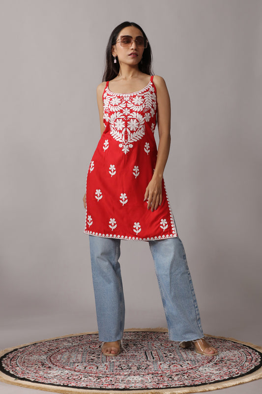 Kalindi Red Sleeveless Straight Kurta