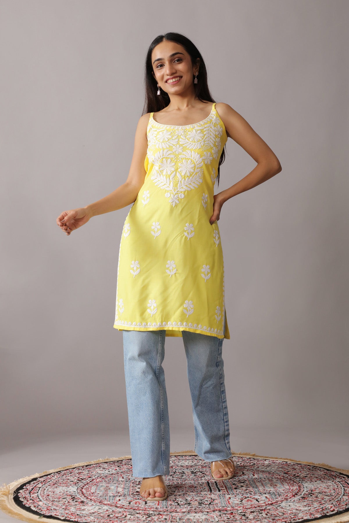 Kalindi Pastel Yellow Sleeveless Straight Kurta