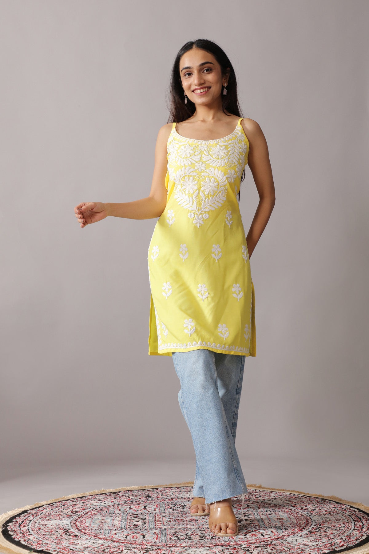 Kalindi Pastel Yellow Sleeveless Straight Kurta