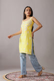 Kalindi Pastel Yellow Sleeveless Straight Kurta