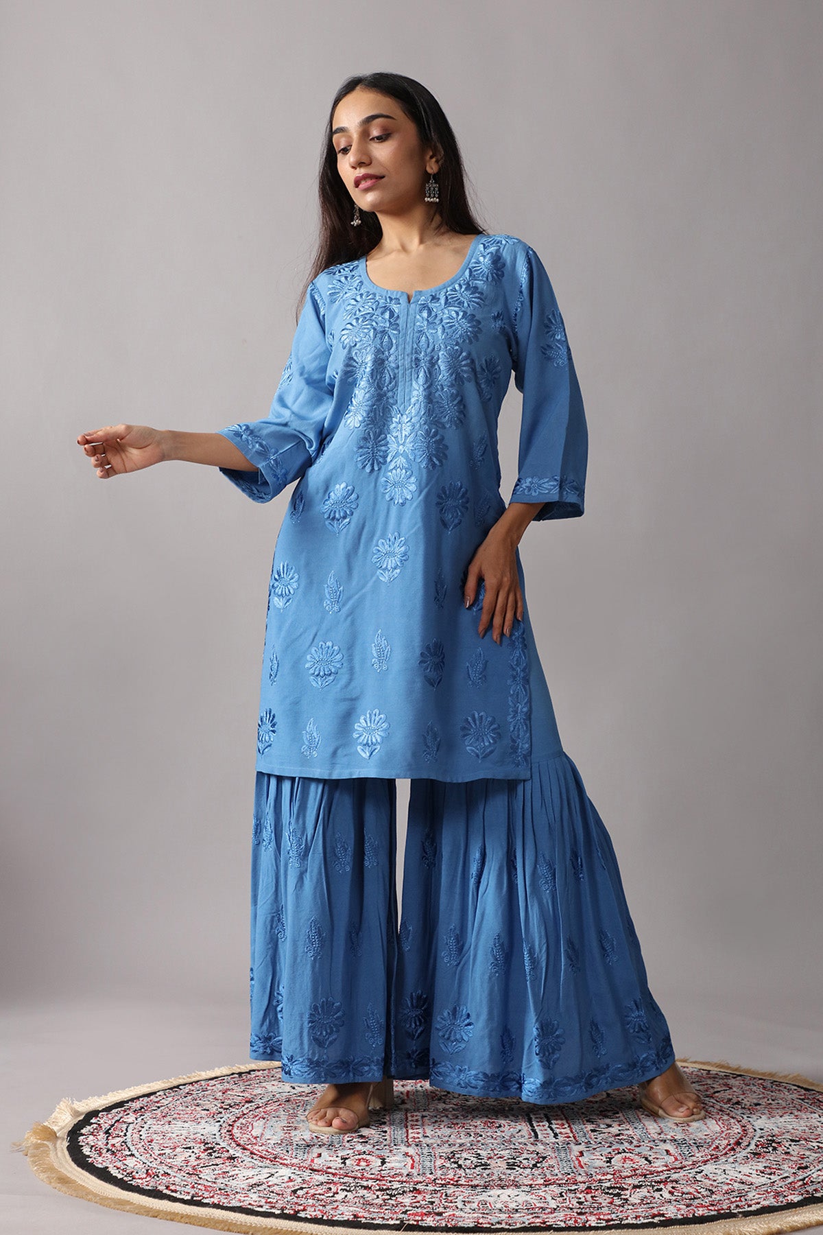 roohani Ice Blue rayon Garara set