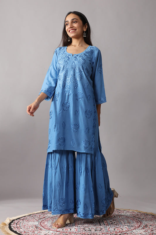 roohani Ice Blue rayon Garara set