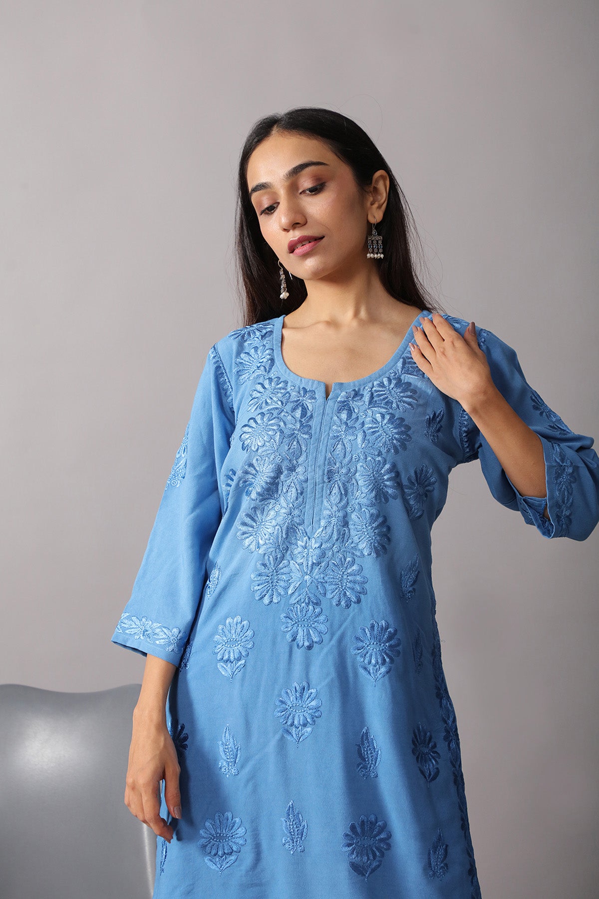 roohani Ice Blue rayon Garara set