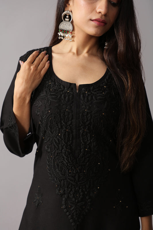 Gulistaan Black 2 piece Rayon Kurta Plazzo set