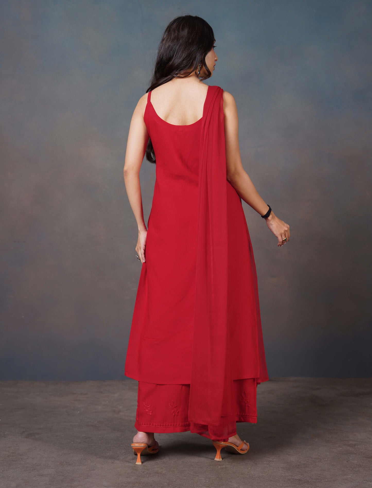 Falak Red Noodle Strap 3 Piece Kurta set