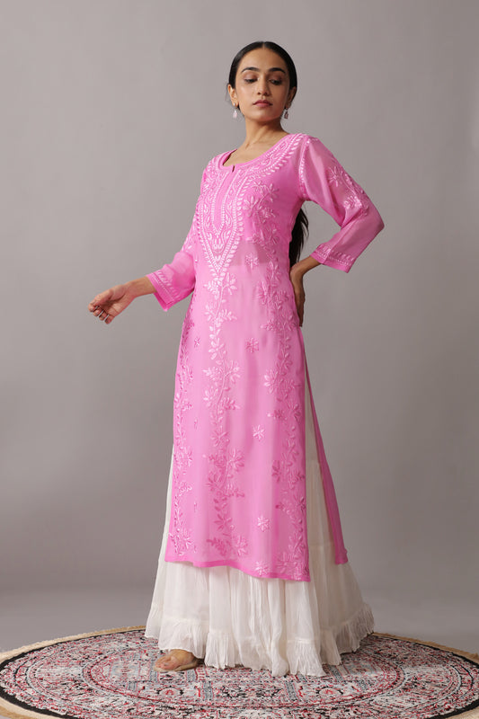 rivayat Baby Pink Viscose Georgette Kurta
