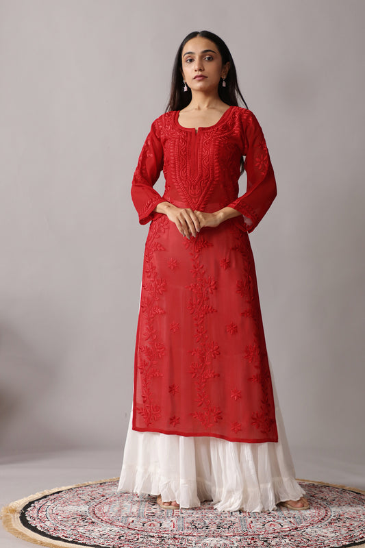 rivayat Red Viscose Georgette Kurta