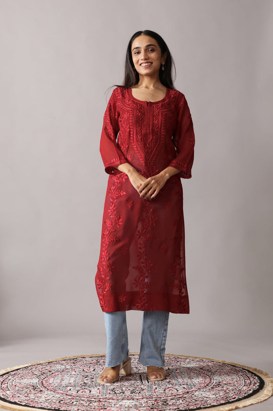 rivayat Maroon Viscose Georgette kurta