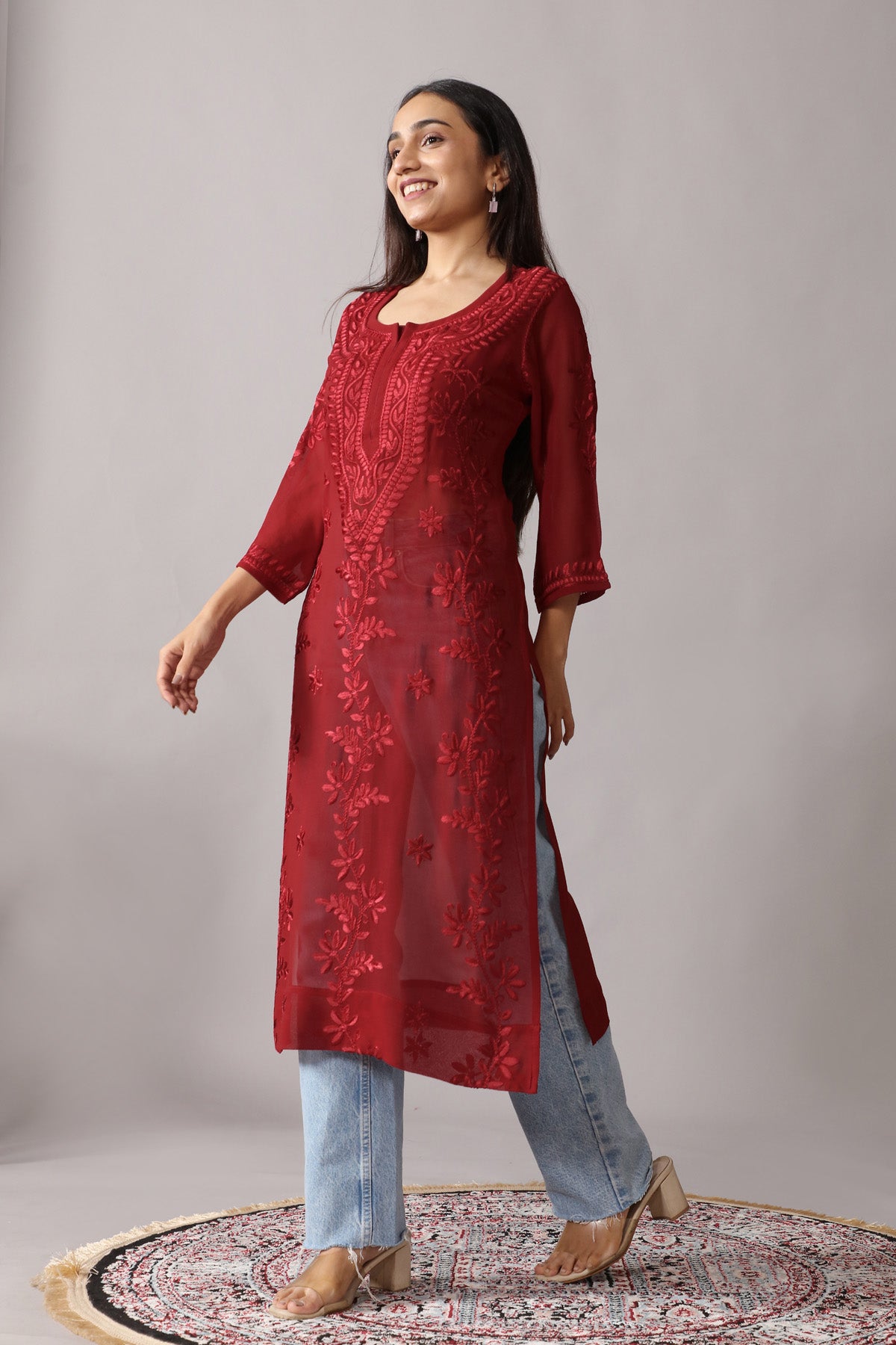 rivayat Maroon Viscose Georgette kurta