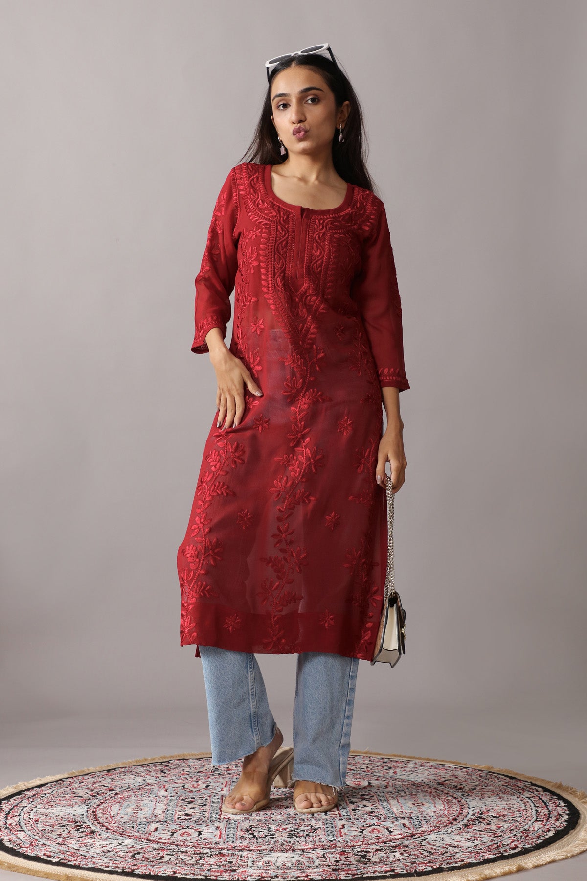 rivayat Maroon Viscose Georgette kurta