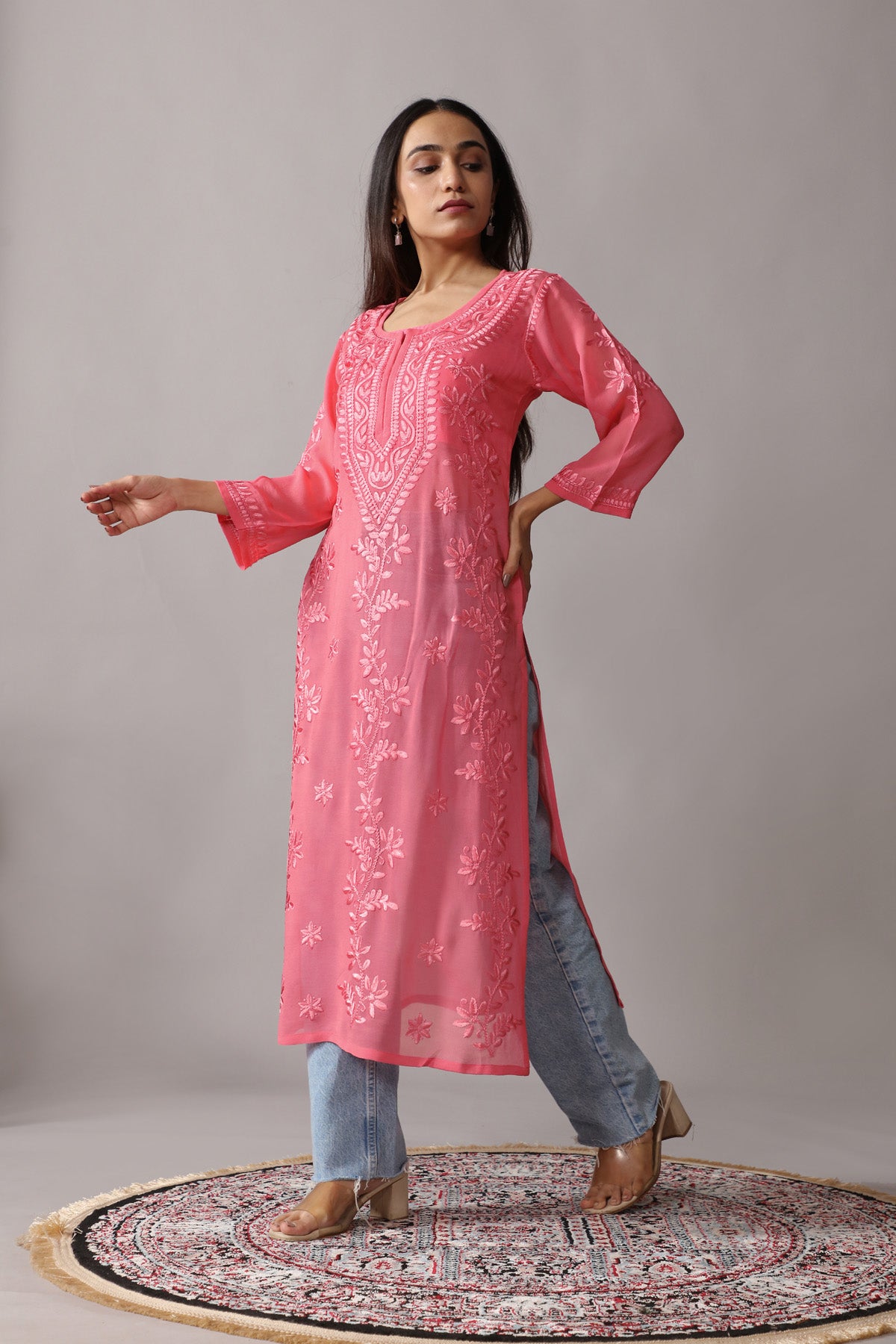 rivayat rose brown viscose georgette kurta