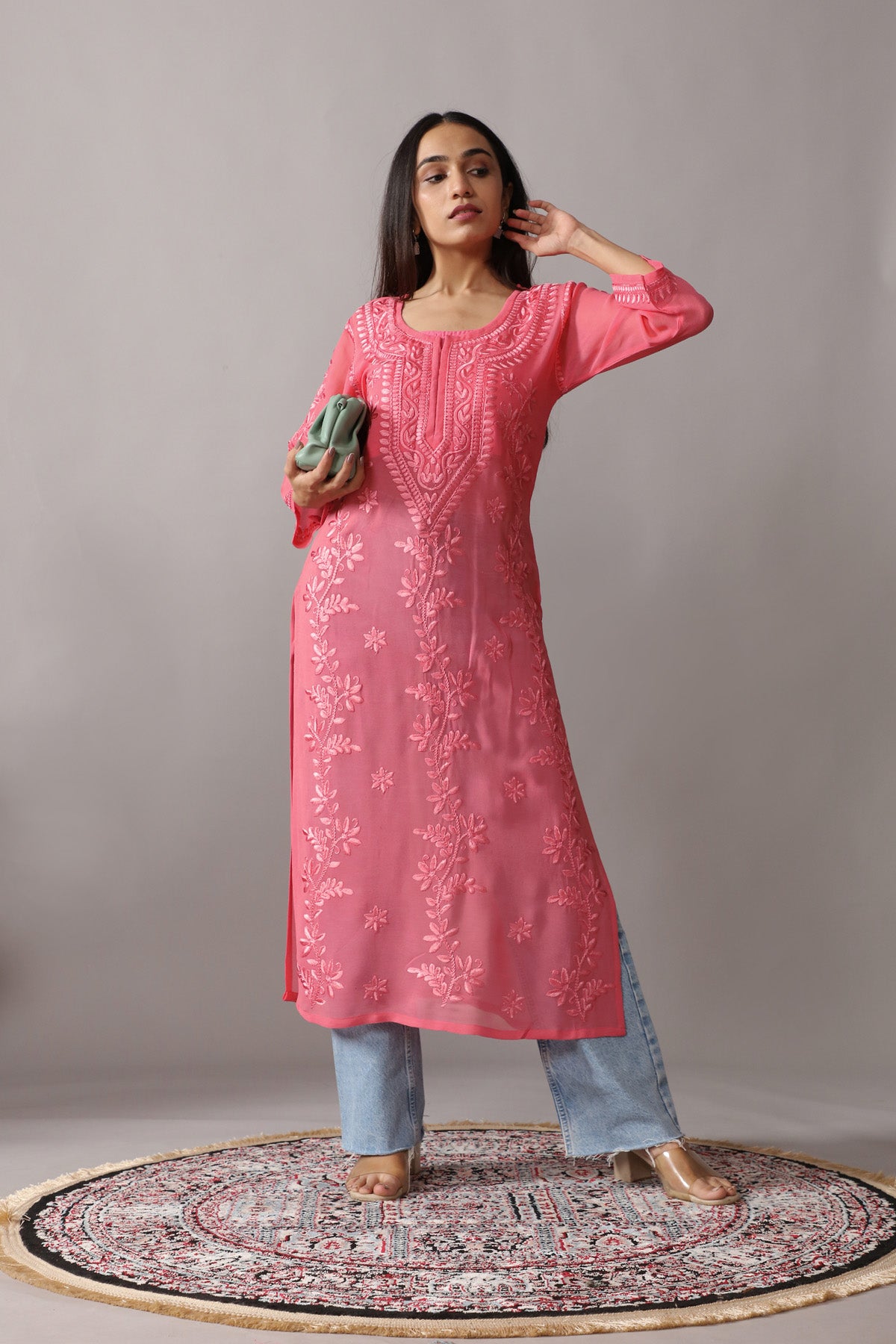 rivayat rose brown viscose georgette kurta