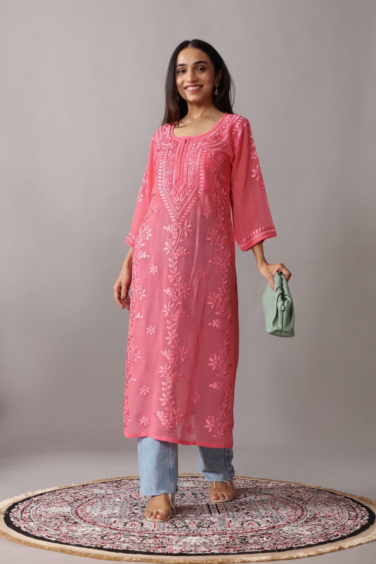 rivayat rose brown viscose georgette kurta