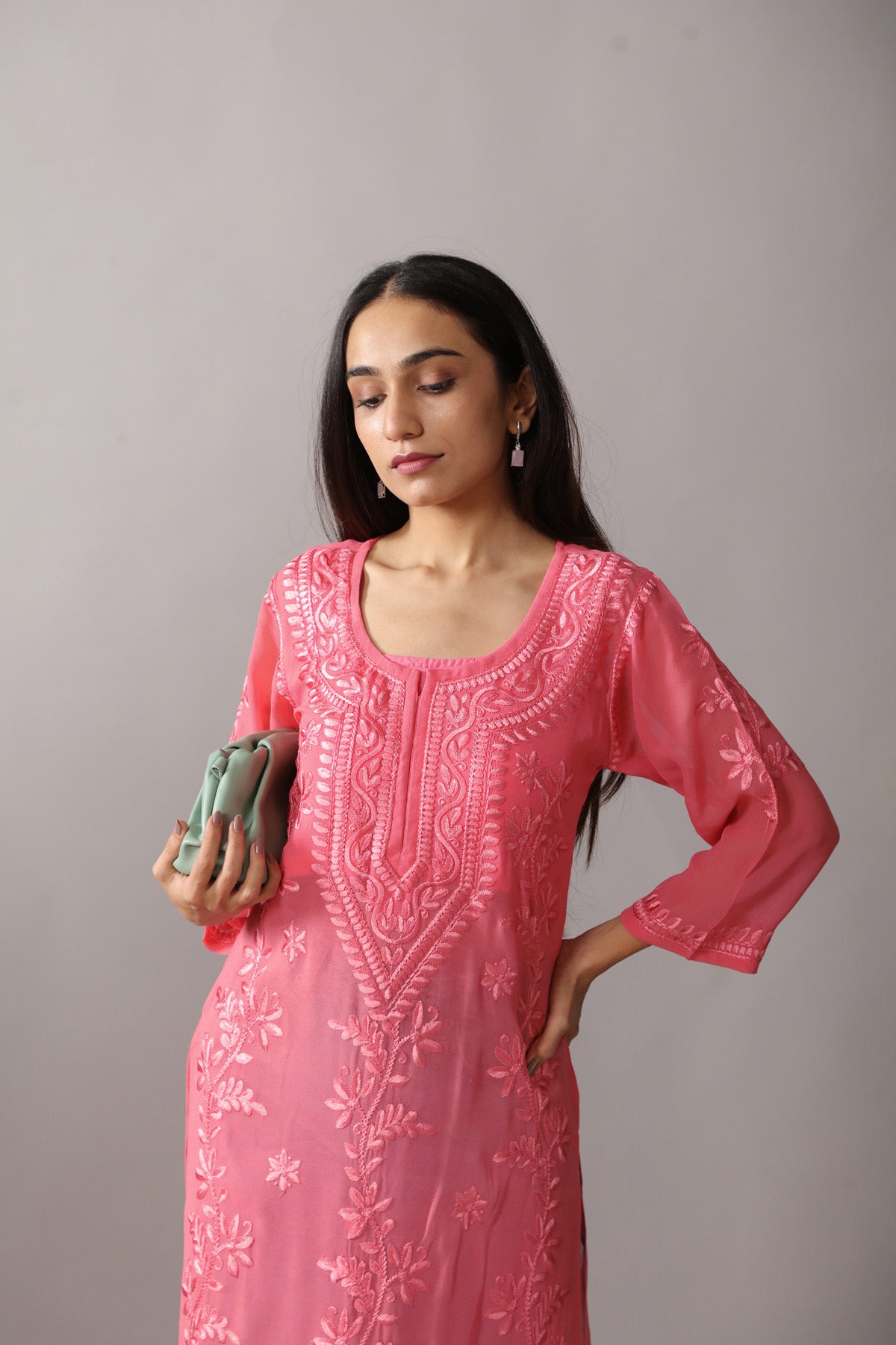 rivayat rose brown viscose georgette kurta