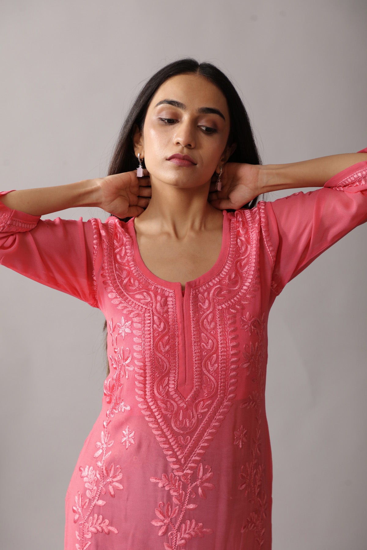 rivayat rose brown viscose georgette kurta