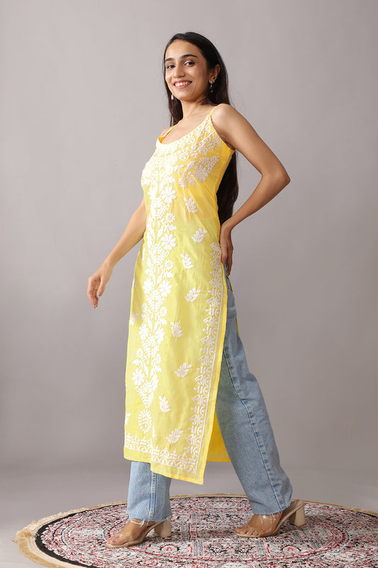 Nazakat Pastel Yellow Cotton Kurta