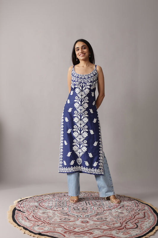 NAZAKAT Navy Blue Cotton Kurta