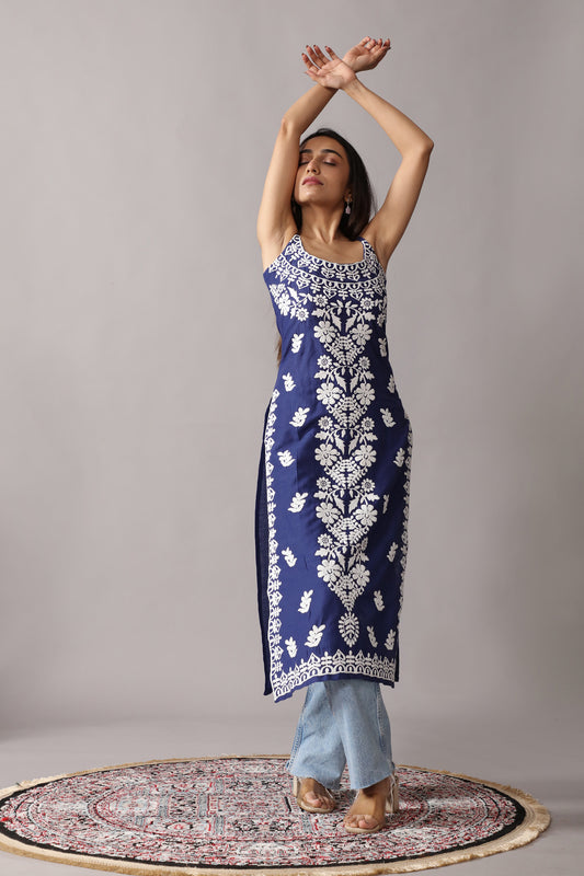 NAZAKAT Navy Blue Cotton Kurta