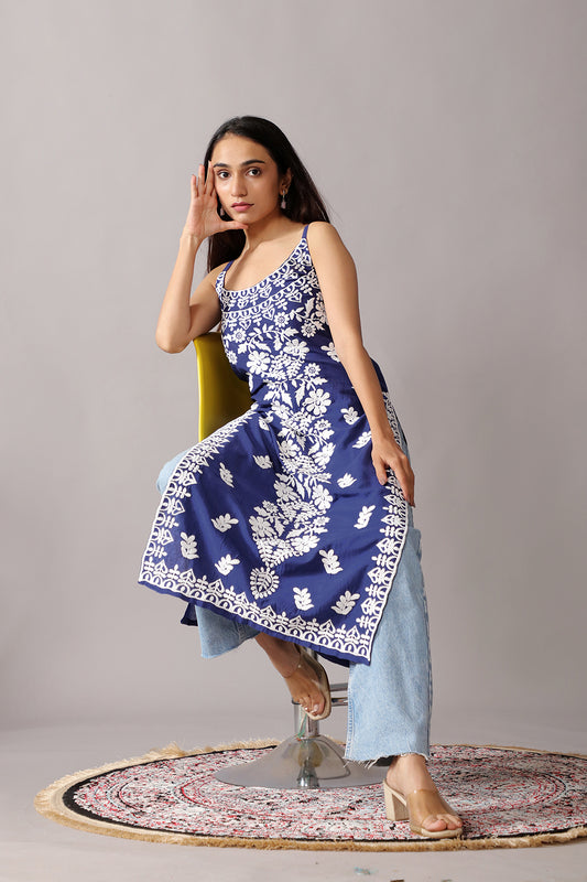 NAZAKAT Navy Blue Cotton Kurta