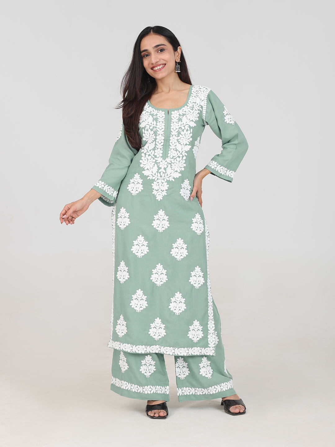 Arohi Powder Green Rayon Kurta Pant Set