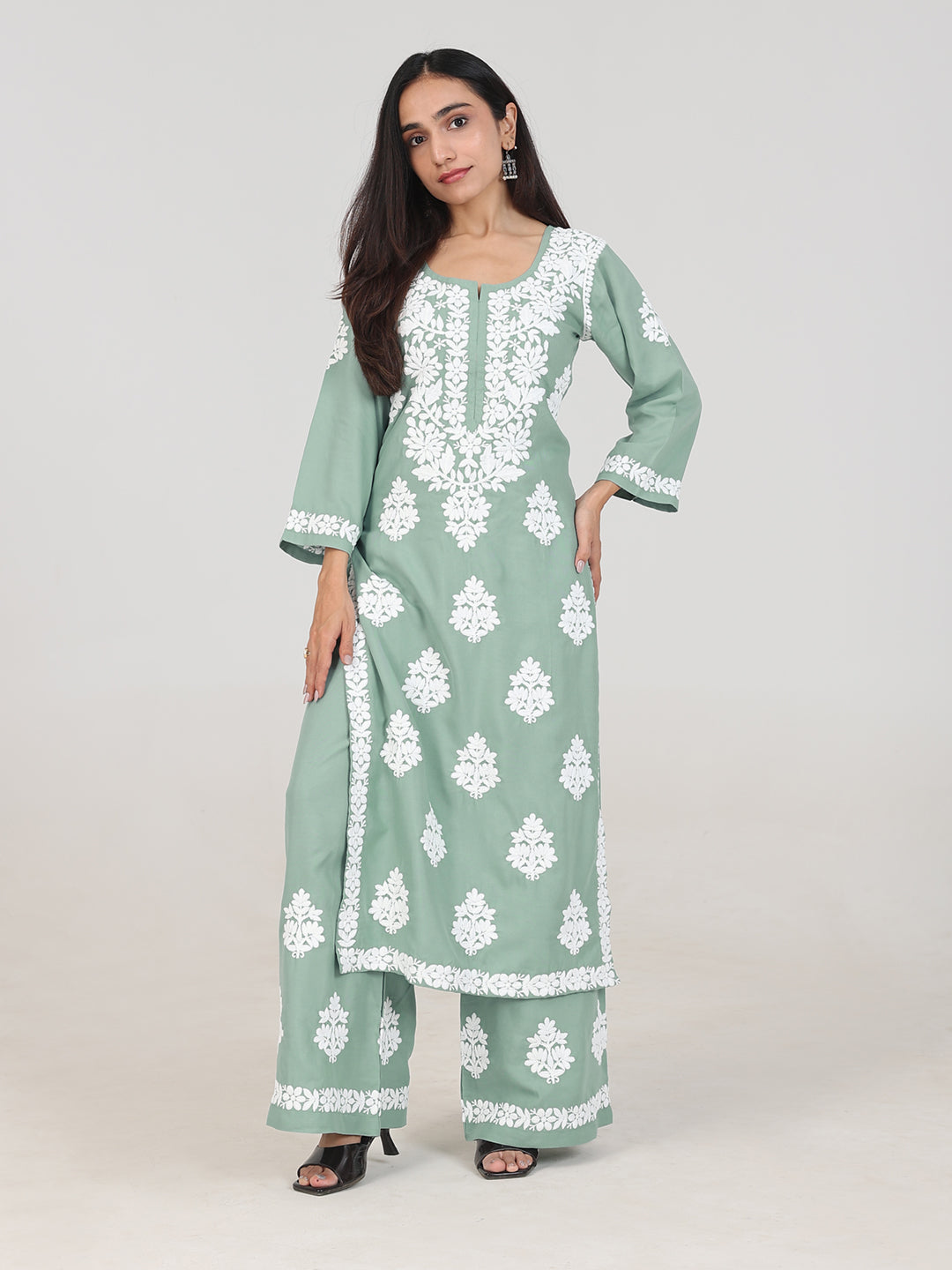 Arohi Powder Green Rayon Kurta Pant Set