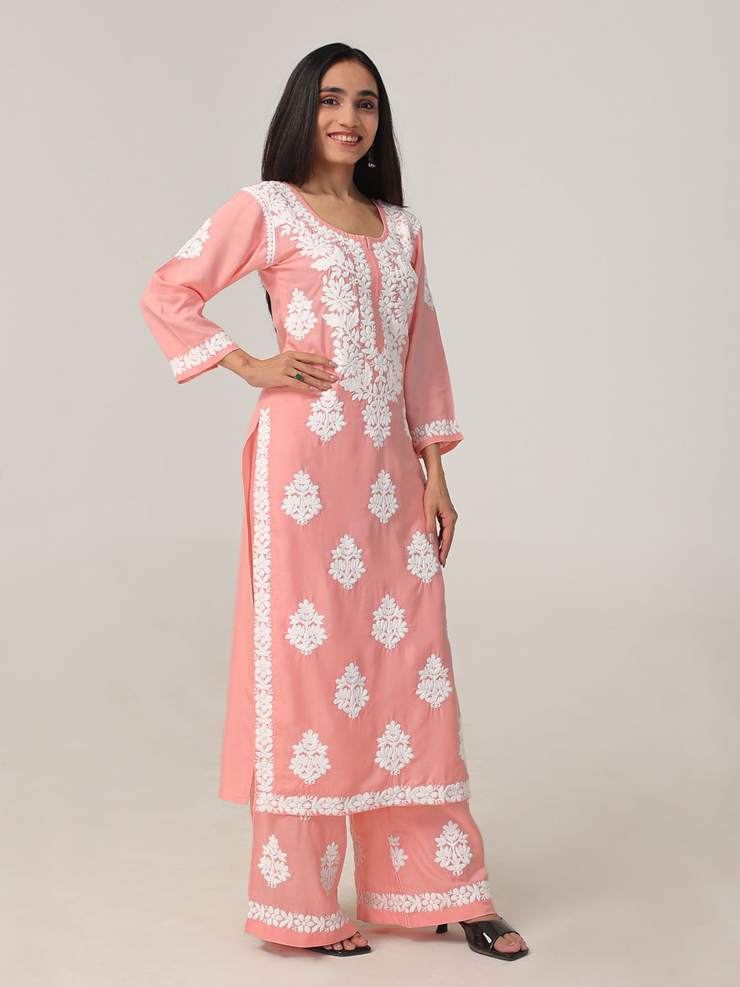 Arohi Peach Rose Rayon Kurta Pant set