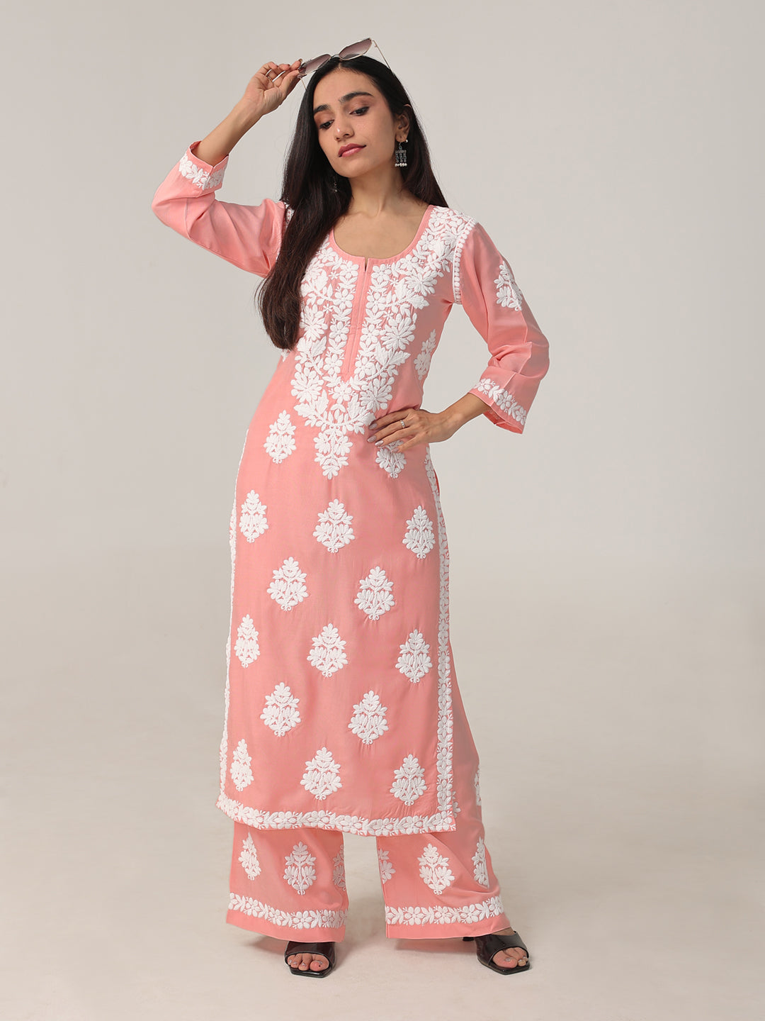 Arohi Peach Rose Rayon Kurta Pant set