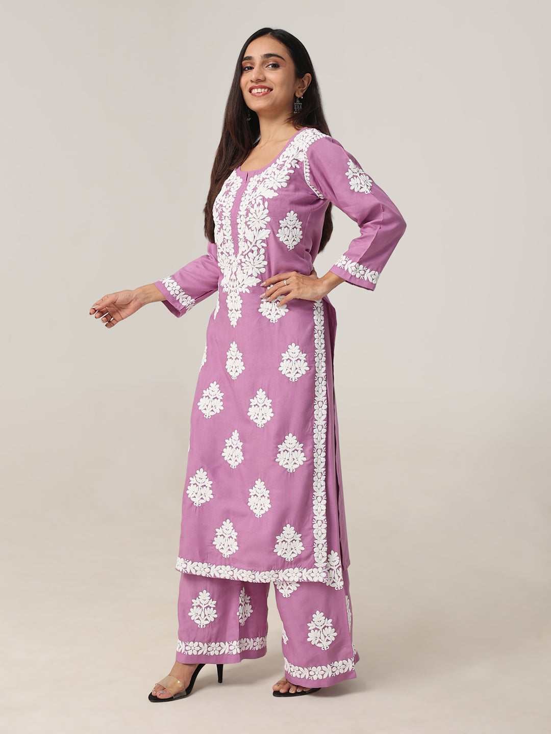 Aarohi Lavender Chikankari Kurta with Palazzo Set