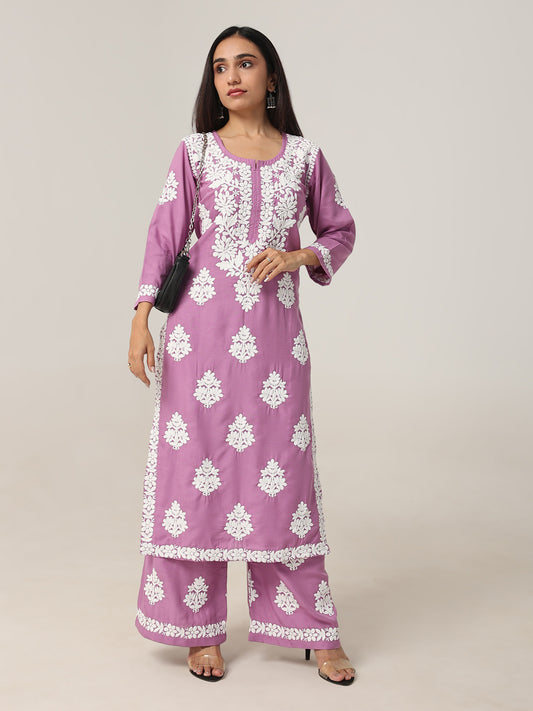 Aarohi Lavender Chikankari Kurta with Palazzo Set