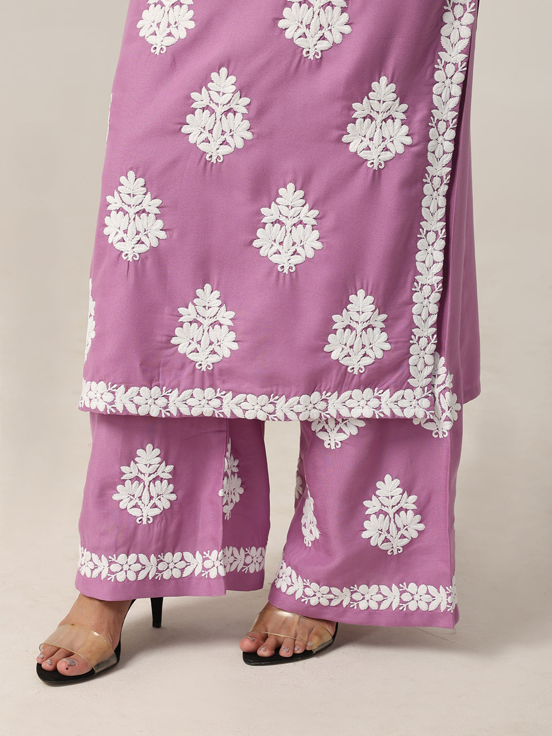 Aarohi Lavender Chikankari Kurta with Palazzo Set