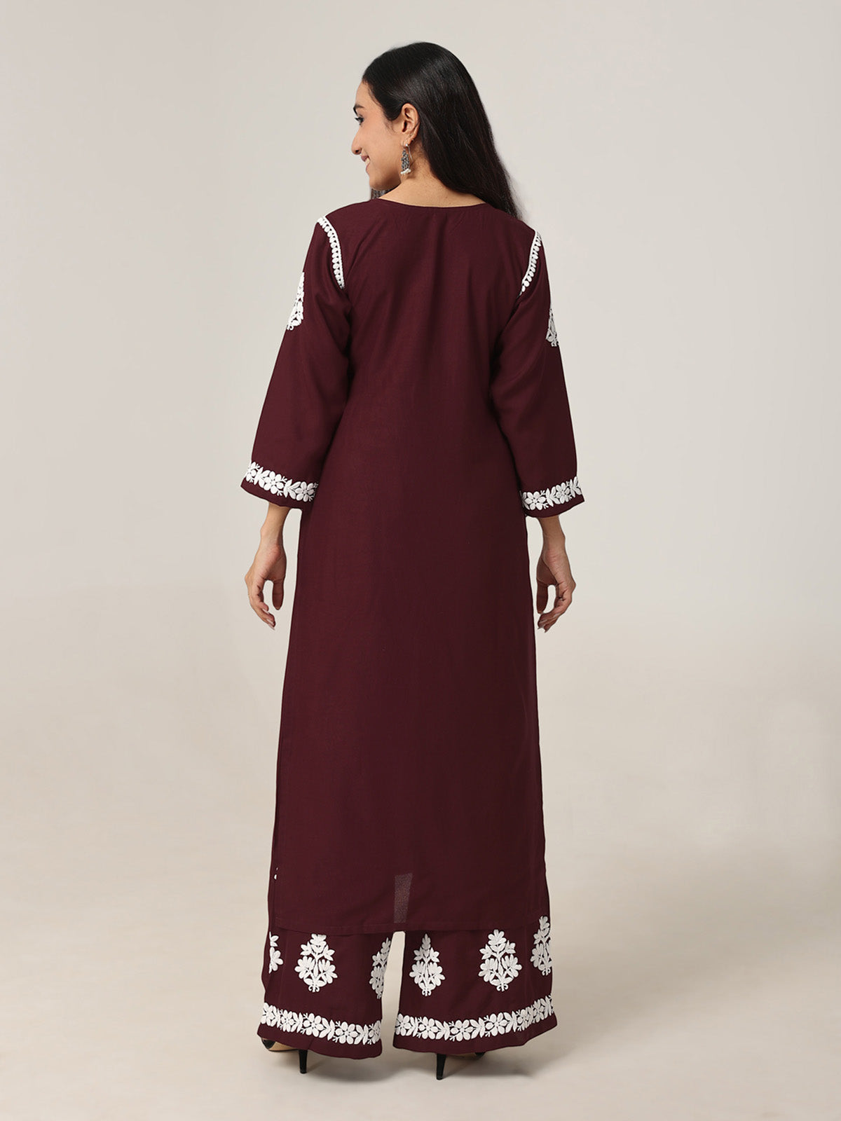 Aarohi Deep Maroon Chikankari Kurta with Palazzo Set