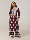 Aarohi Deep Maroon Chikankari Kurta with Palazzo Set