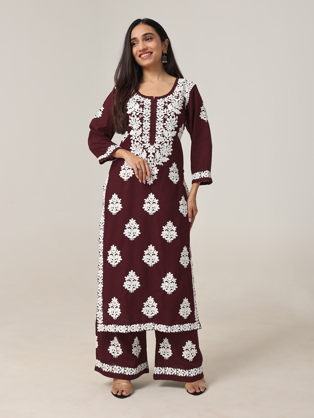 Arohi Deep Maroon Rayon Kurta Pant set
