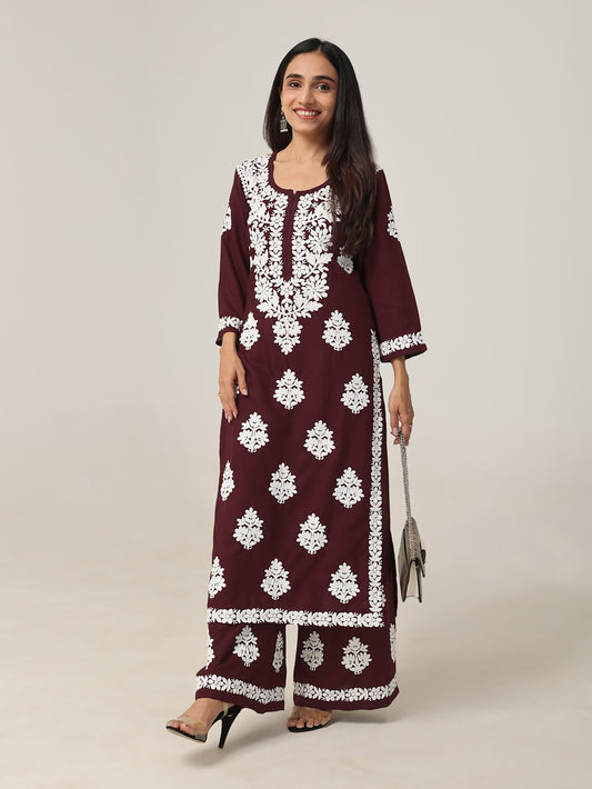 Arohi Deep Maroon Rayon Kurta Pant set
