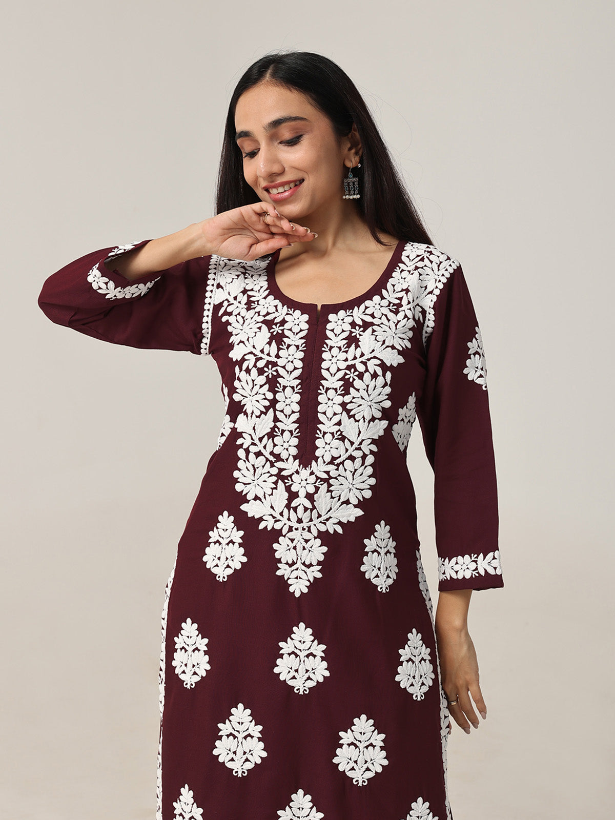 Aarohi Deep Maroon Chikankari Kurta with Palazzo Set