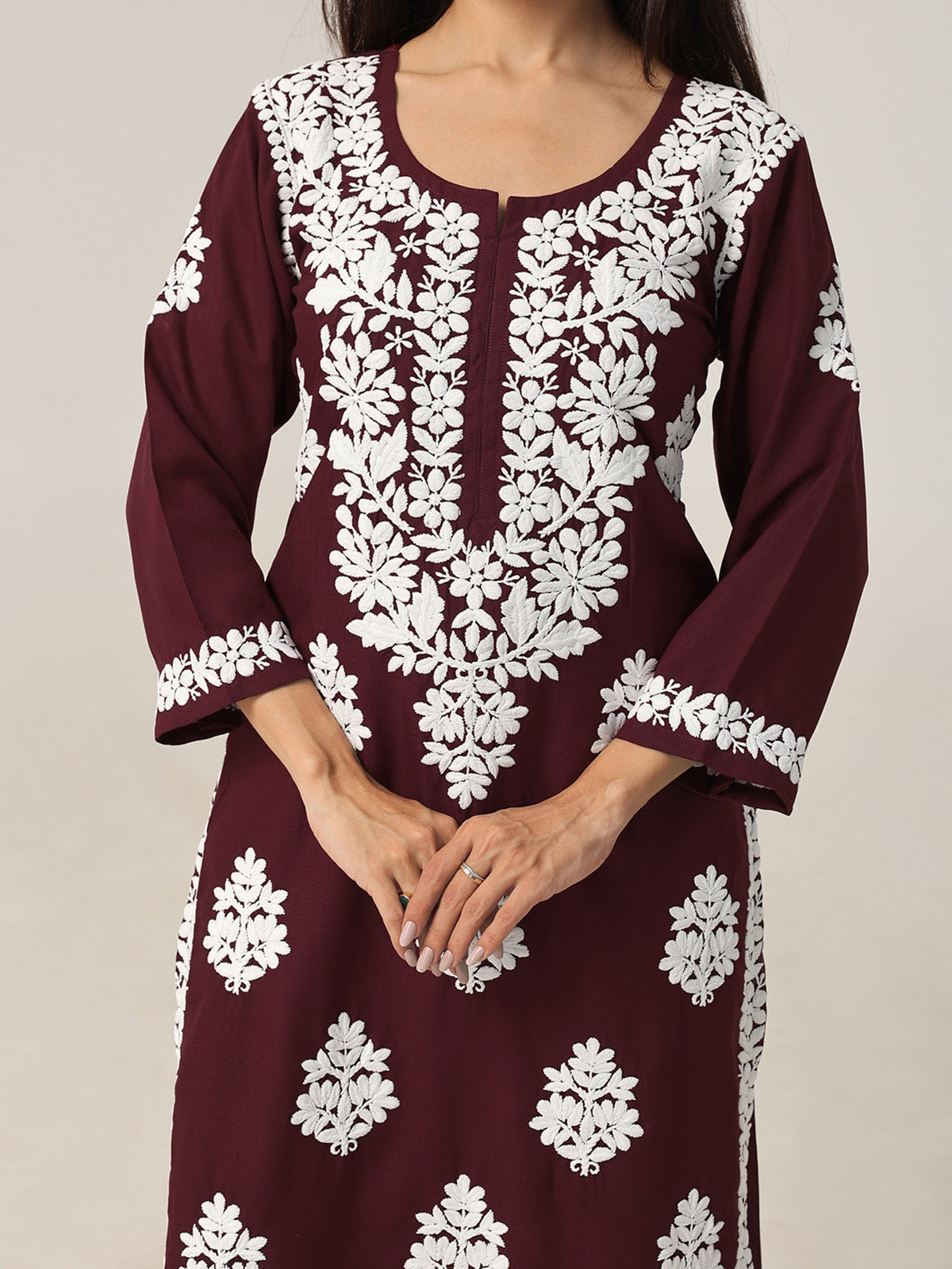 Aarohi Deep Maroon Chikankari Kurta with Palazzo Set