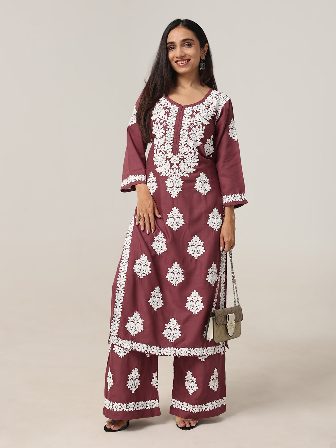 Arohi Burgundi Rayon Kurta Pant set