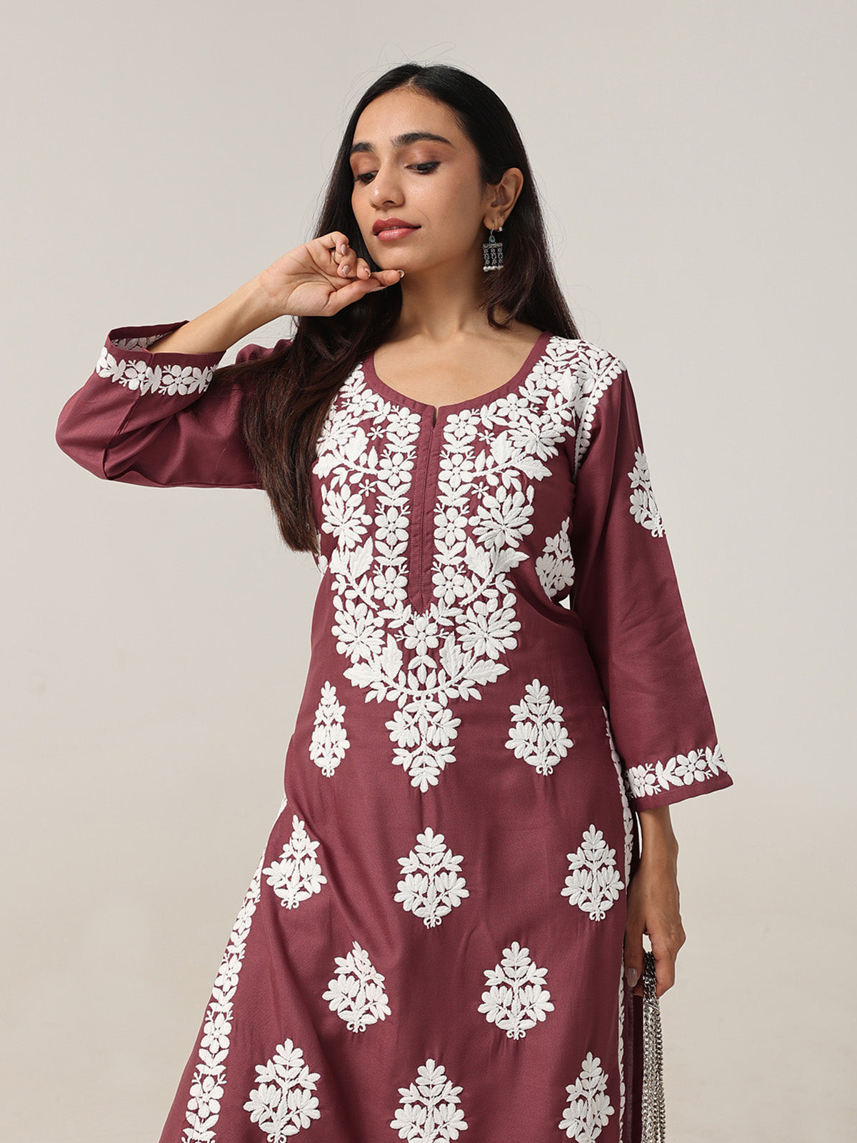 Aarohi Burgundy Chikankari Kurta with Palazzo Set