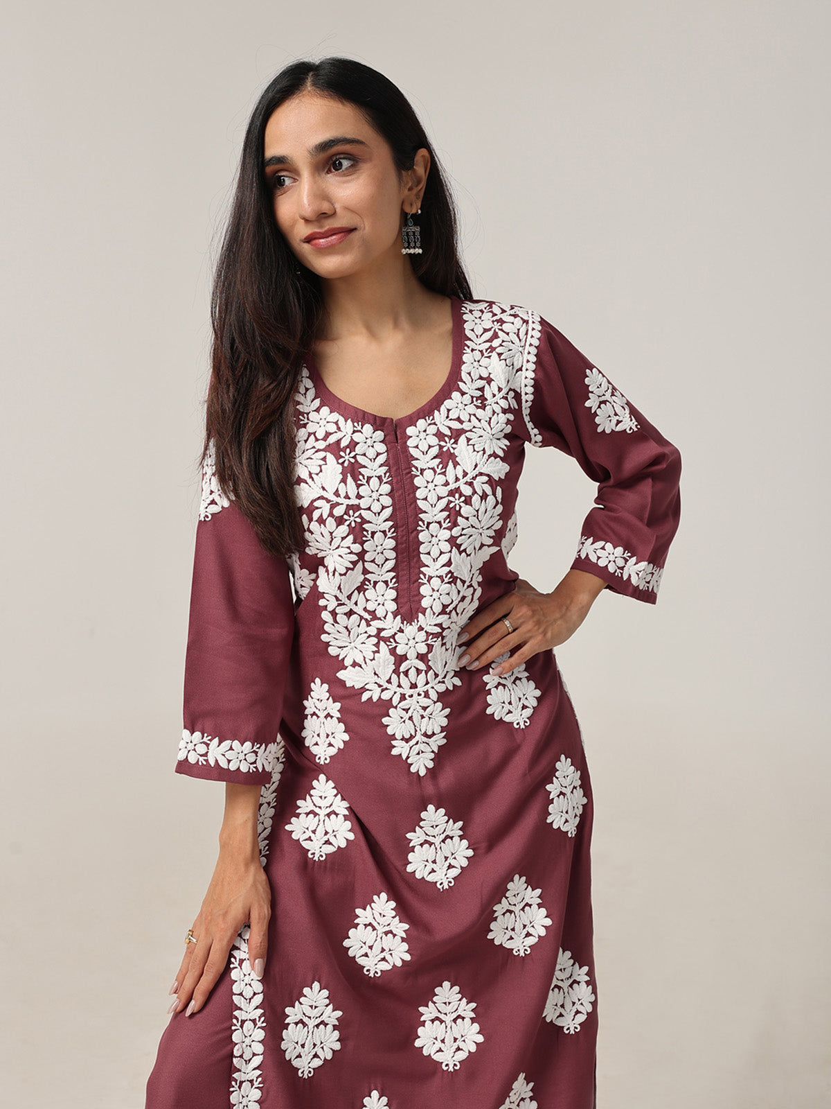 Aarohi Burgundy Chikankari Kurta with Palazzo Set