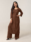 Avira Brown Floral Embroidered Kurta with Palazzos