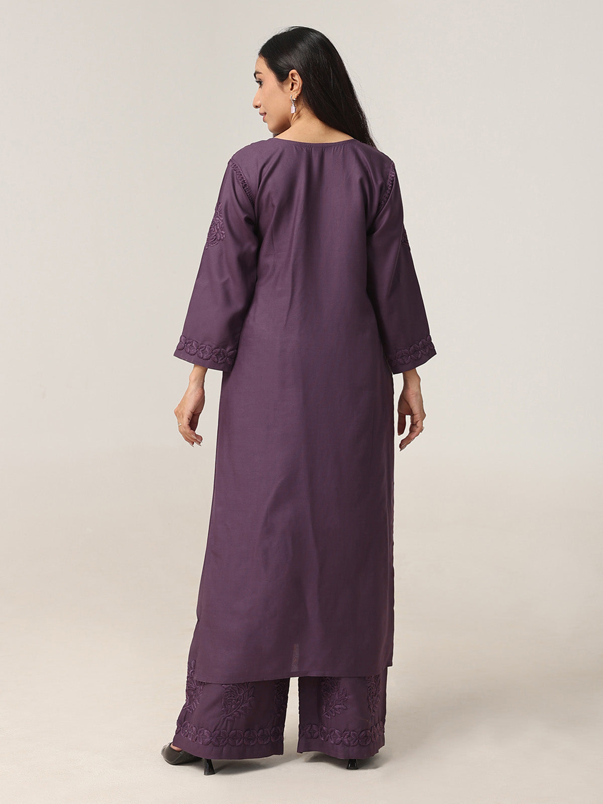 Avira Mauve Purple Floral Embroidered Kurta with Palazzos