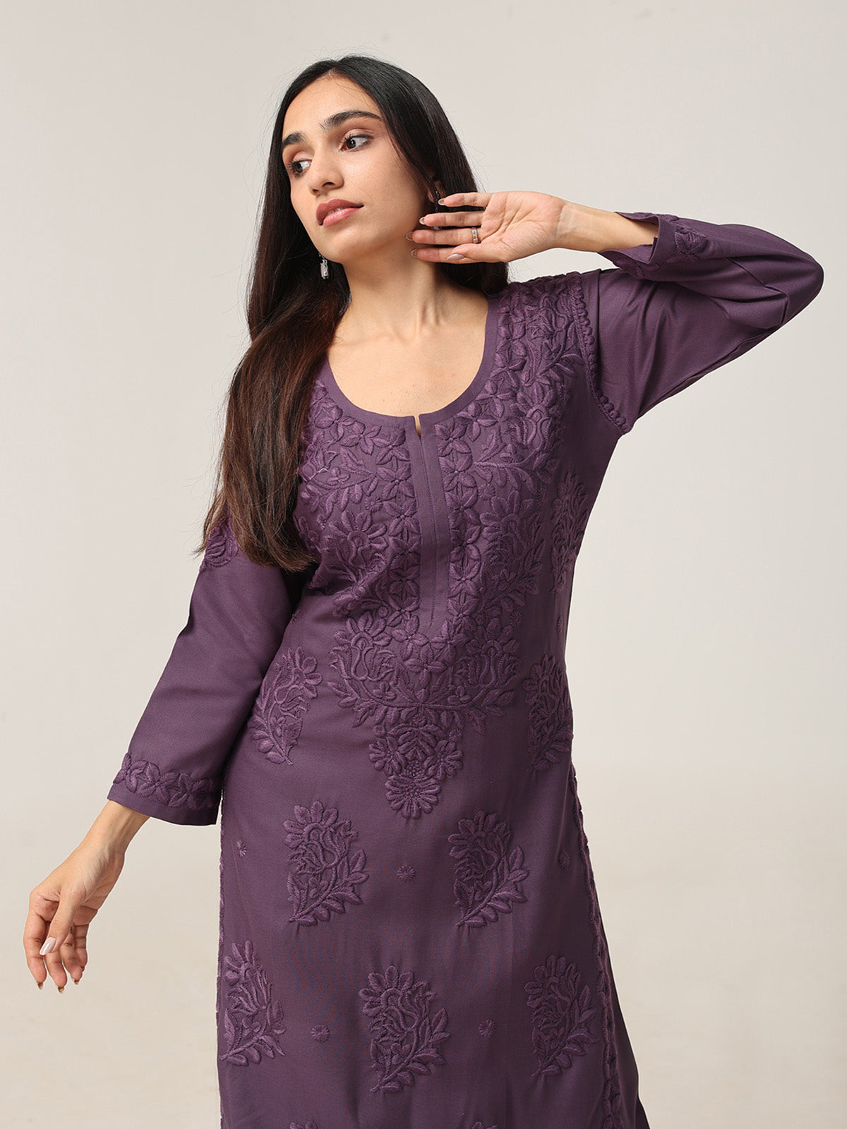 Avira Mauve Purple Floral Embroidered Kurta with Palazzos