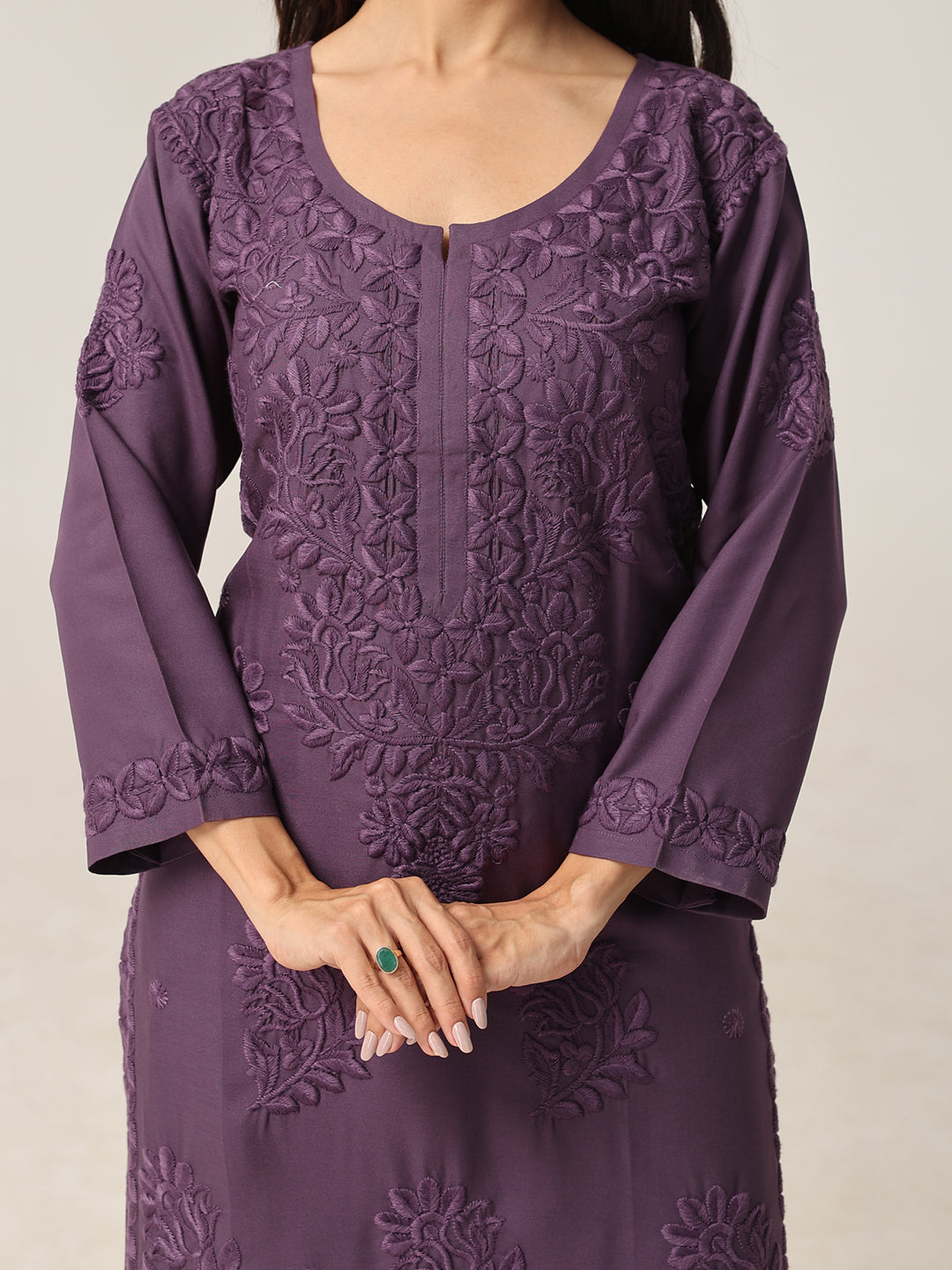 Avira Mauve Purple Floral Embroidered Kurta with Palazzos