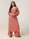 Avira Rose Peach Floral Embroidered Kurta with Palazzos