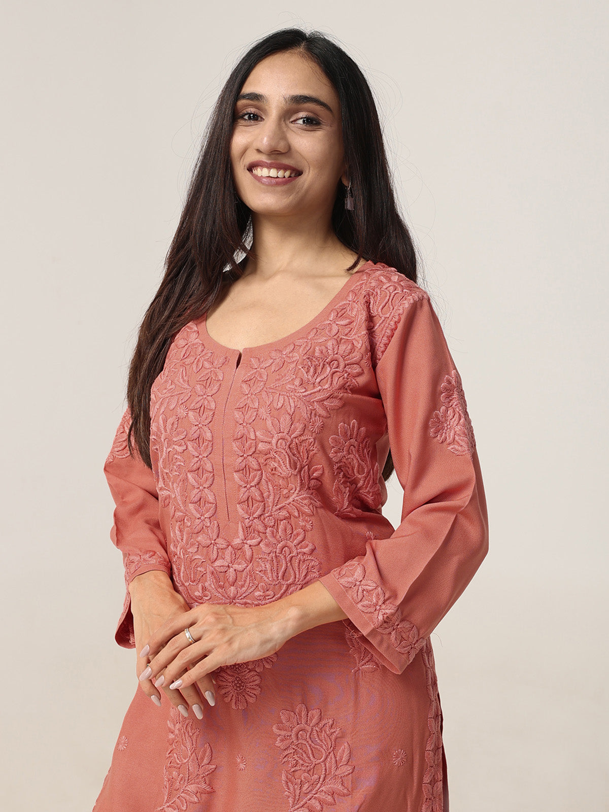 Avira Rose Peach Floral Embroidered Kurta with Palazzos