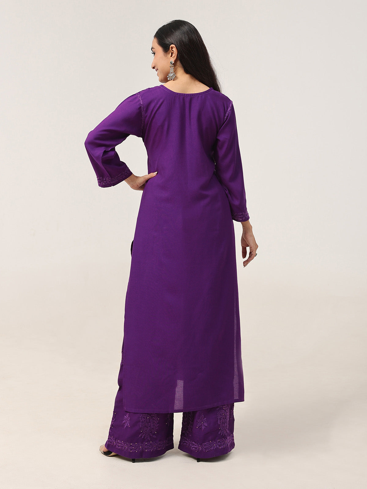 Gulistaan Purple 2 piece Rayon Kurta Plazzo set