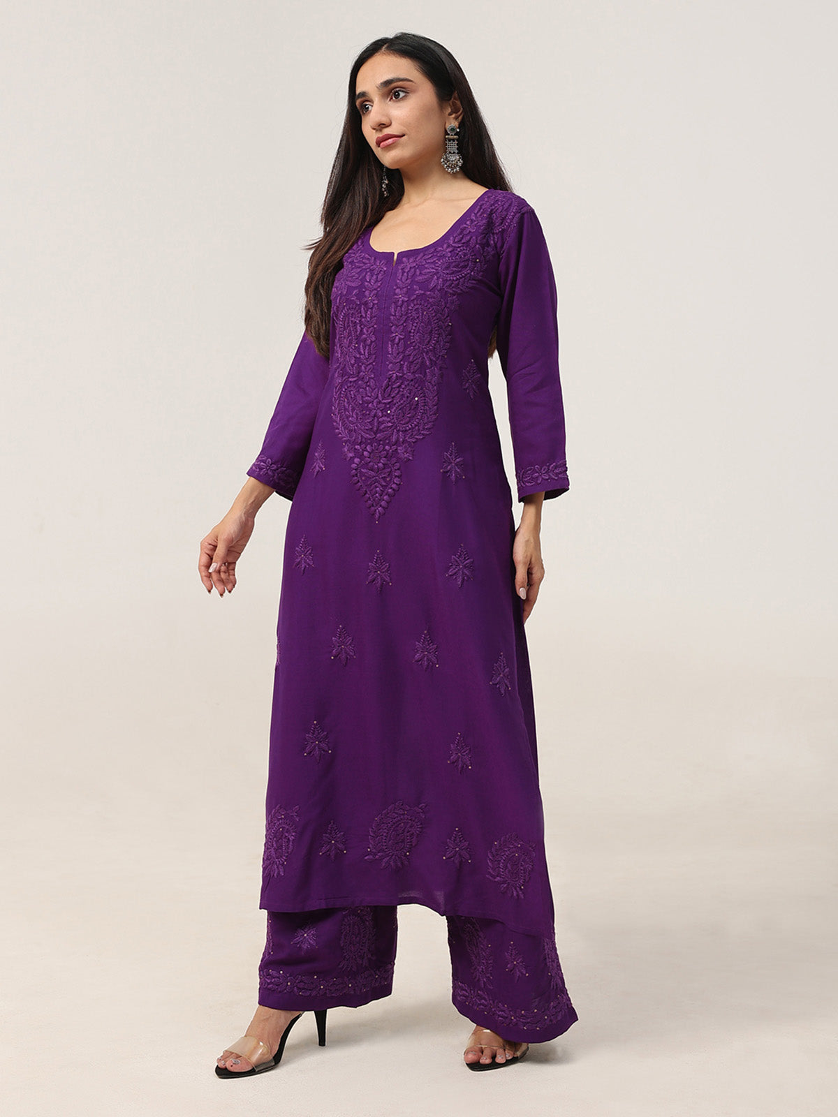 Gulistaan Purple 2 piece Rayon Kurta Plazzo set