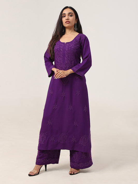Gulistaan Purple 2 piece Rayon Kurta Plazzo set