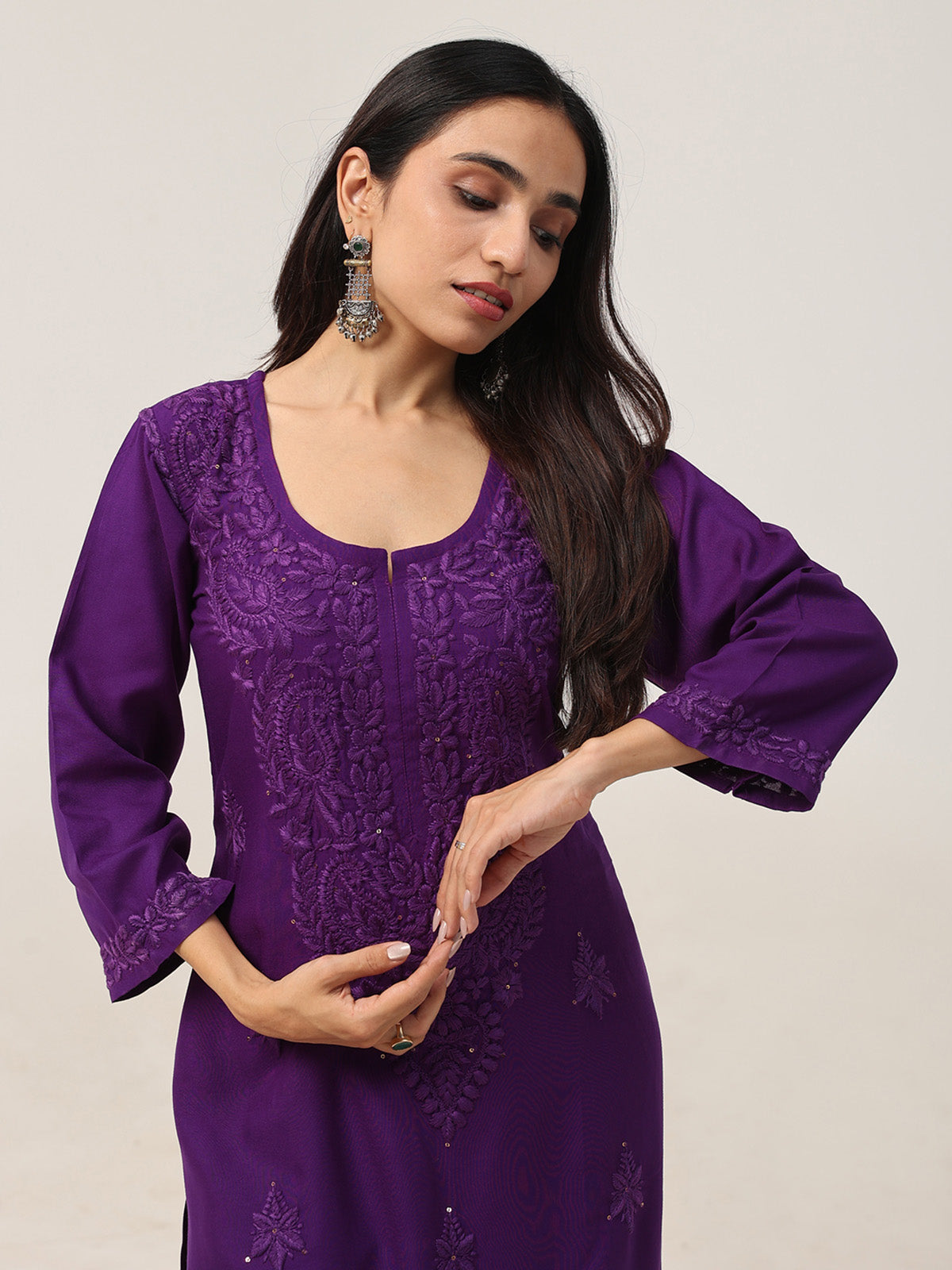 Gulistaan Purple 2 piece Rayon Kurta Plazzo set